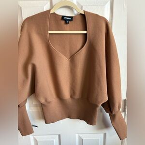 Express Camel-colored V-neck Batwing-sleeved Sweater, Size Medium